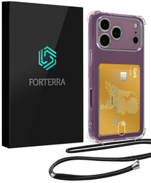 Forterra iPhone 18 Pro Hoesje Kaarthouder met Koord Backcover Shockproof - Transparant