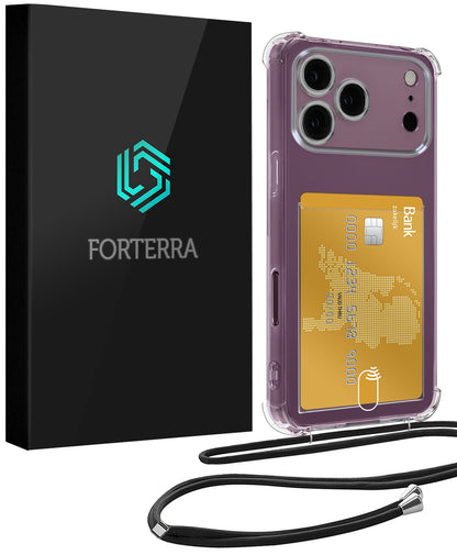 Forterra iPhone 18 Pro Hoesje Kaarthouder met Koord Backcover Shockproof - Transparant
