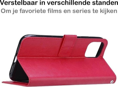 Forterra iPhone 12 Pro Hoesje Bookcase Cover met Kaarthouder - Donkerroze