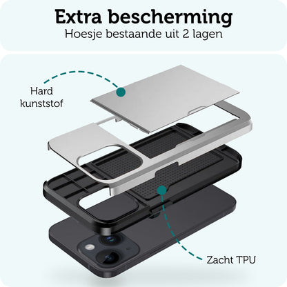 Forterra iPhone 14 Hoesje Kaarthouder Hard Case Shockproof - Grijs