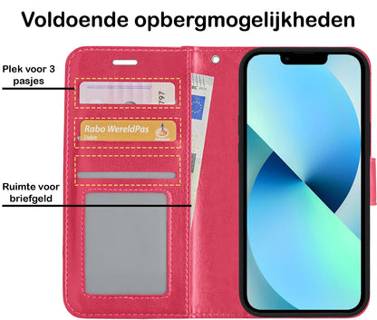 Forterra iPhone 13 Pro Hoesje Bookcase Cover met Kaarthouder - Donkerroze