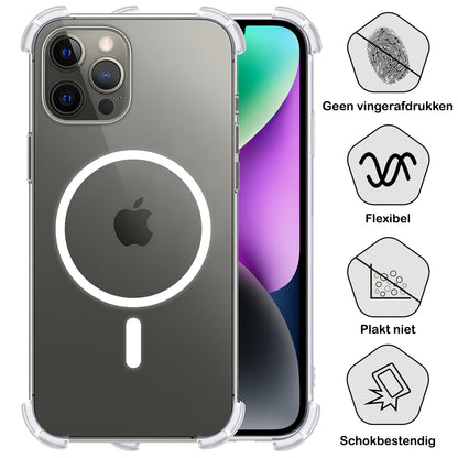 Forterra iPhone 14 Pro Max Hoesje Geschikt voor Magsafe Backcover Shockproof - Transparant