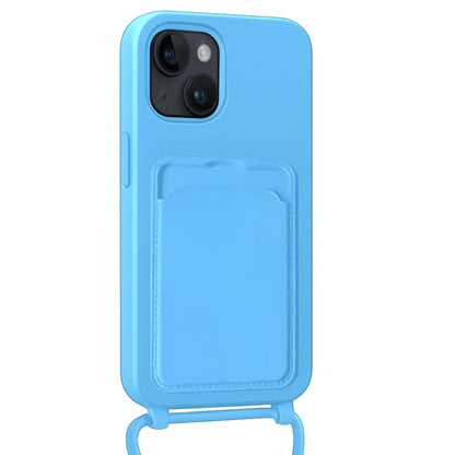Forterra iPhone 15 Hoesje Met Telefoonkoord en Pasjeshouder Siliconen - Lichtblauw