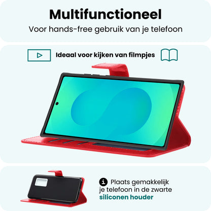 Forterra Samsung S25 Ultra Hoesje Bookcase Cover met Kaarthouder - Rood