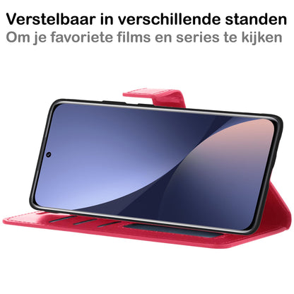 Forterra Xiaomi 12 Hoesje Bookcase Cover met Kaarthouder - Donkerroze