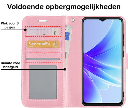 Forterra OPPO A57 Hoesje Bookcase Cover met Kaarthouder - Lichtroze