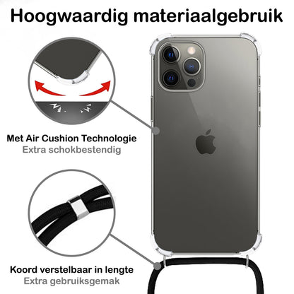 Forterra iPhone 13 Pro Max Hoesje met Koord Backcover Shockproof - Transparant