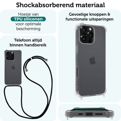 Forterra iPhone 16 Pro Hoesje met Koord Backcover Shockproof - Transparant