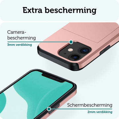 Forterra iPhone 11 Hoesje Kaarthouder Hard Case Shockproof - Rosé goud