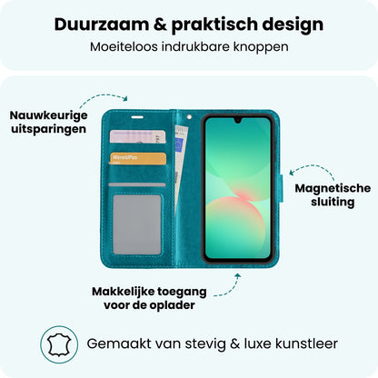 Forterra Samsung A26 Hoesje Bookcase Cover met Kaarthouder - Turquoise