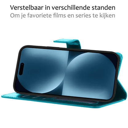 Forterra iPhone 15 Pro Hoesje Bookcase Cover met Kaarthouder - Turquoise