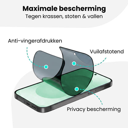 Forterra Privacy Screenprotector Geschikt voor Samsung Galaxy S25 - Met Installatie Kit - Privacy - Beschermglas - Flexibel Glas - Tempered Glass - Screen Protector
