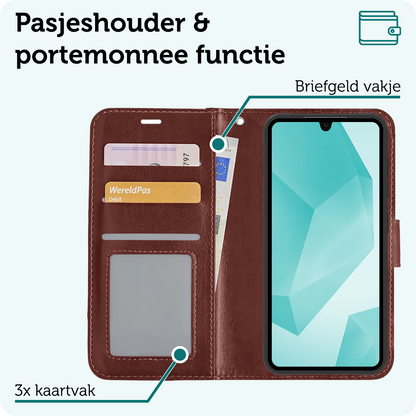 Forterra Samsung A16 Hoesje Bookcase Cover met Kaarthouder - Bruin