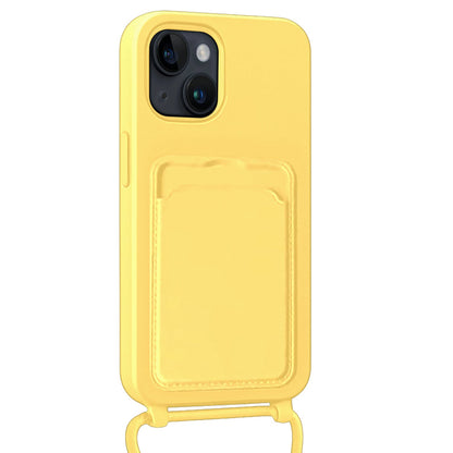 Forterra iPhone 15 Pro Max Hoesje Met Telefoonkoord en Pasjeshouder Siliconen - Geel