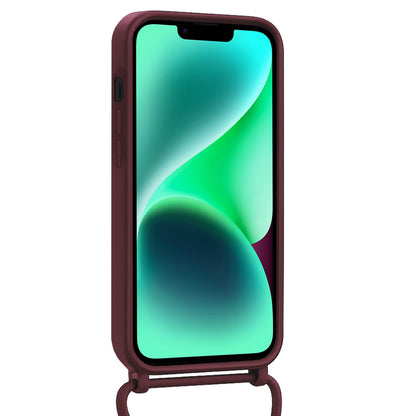 Forterra iPhone 14 Plus Hoesje Met Telefoonkoord en Pasjeshouder Siliconen - Aubergine