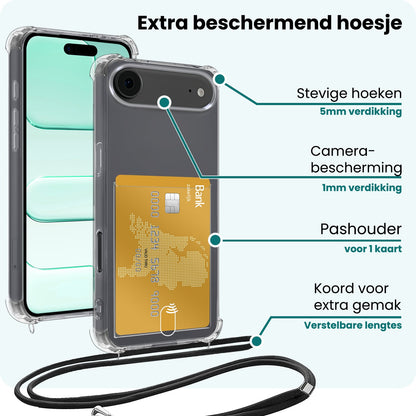 Forterra iPhone Air Hoesje Kaarthouder met Koord Backcover Shockproof - Transparant