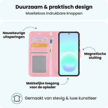 Forterra Samsung A57 Hoesje Bookcase Cover met Kaarthouder - Lichtroze