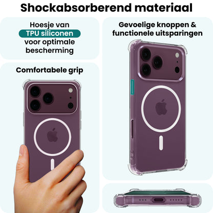 Forterra iPhone 18 Pro Hoesje Geschikt voor Magsafe Backcover Shockproof - Transparant