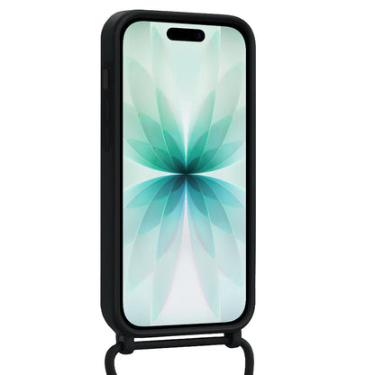 Forterra iPhone 17 Hoesje Met Telefoonkoord en Pasjeshouder Siliconen - Zwart