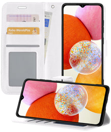 Forterra Samsung A14 Hoesje Bookcase Cover met Kaarthouder - Wit