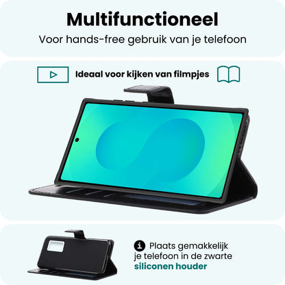 Forterra Samsung S25 Ultra Hoesje Bookcase Cover met Kaarthouder - Zwart