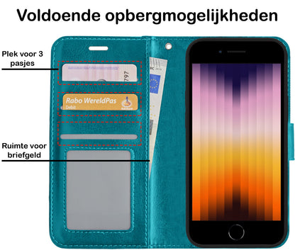 Forterra iPhone SE 2022 Hoesje Bookcase Cover met Kaarthouder - Turquoise