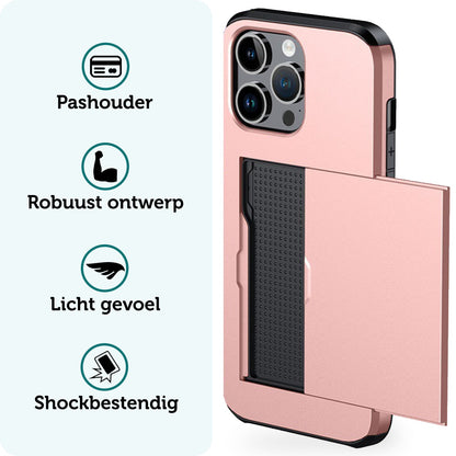 Forterra iPhone 16 Pro Max Hoesje Kaarthouder Hard Case Shockproof - Rosé goud