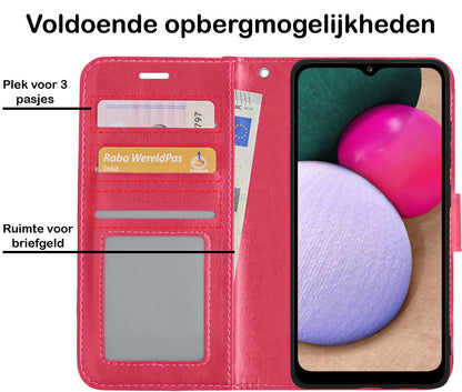 Forterra Samsung A02s Hoesje Bookcase Cover met Kaarthouder - Donkerroze