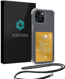 Forterra iPhone 13 Hoesje Kaarthouder met Koord Backcover Shockproof - Transparant