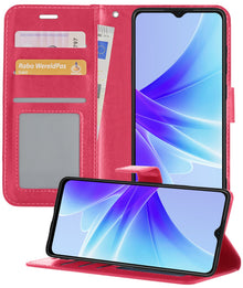 Forterra OPPO A57s Hoesje Bookcase Cover met Kaarthouder - Donkerroze