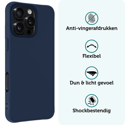 Forterra iPhone 16 Pro Hoesje Siliconen Backcover Lichtgewicht - Donkerblauw