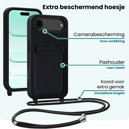 Forterra iPhone Air Hoesje Met Telefoonkoord en Pasjeshouder Siliconen - Zwart