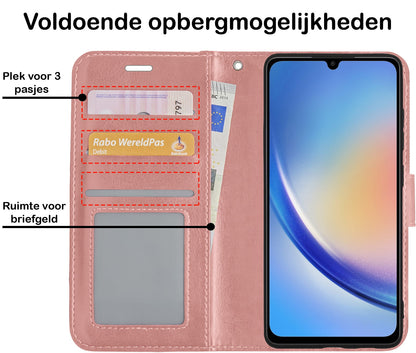 Forterra Samsung A34 Hoesje Bookcase Cover met Kaarthouder - Rosé goud