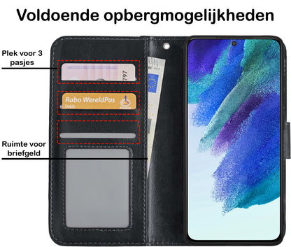 Forterra Samsung S21 FE Hoesje Bookcase Cover met Kaarthouder - Zwart