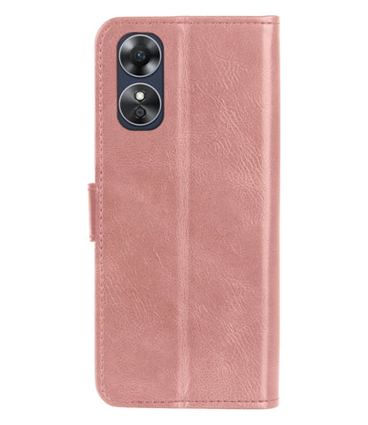 Forterra OPPO A17 Hoesje Bookcase Cover met Kaarthouder - Rosé goud