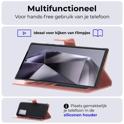 Forterra Samsung S24 Ultra Hoesje Bookcase Cover met Kaarthouder - Rosé goud