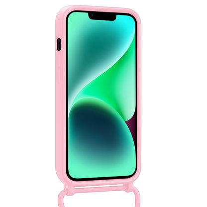 Forterra iPhone 14 Hoesje Met Telefoonkoord en Pasjeshouder Siliconen - Lichtroze