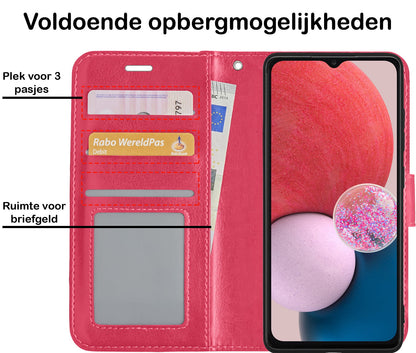 Forterra Samsung A13 4G Hoesje Bookcase Cover met Kaarthouder - Donkerroze