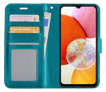 Forterra Samsung A14 Hoesje Bookcase Cover met Kaarthouder - Turquoise