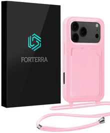 Forterra iPhone 17 Pro Hoesje Met Telefoonkoord en Pasjeshouder Siliconen - Lichtroze