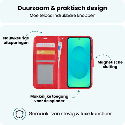 Forterra Samsung S25 Hoesje Bookcase Cover met Kaarthouder - Rood