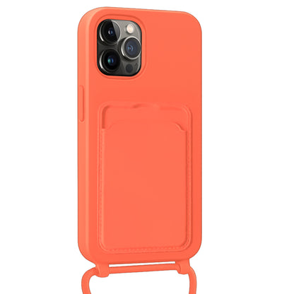 Forterra iPhone 15 Pro Hoesje Met Telefoonkoord en Pasjeshouder Siliconen - Papaya