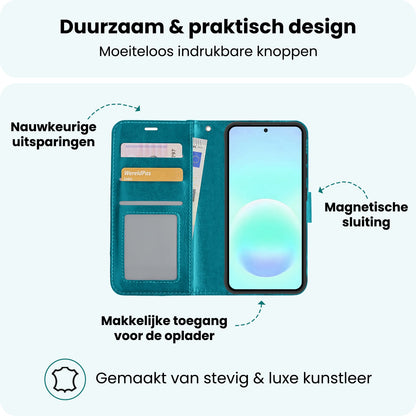 Forterra Samsung A57 Hoesje Bookcase Cover met Kaarthouder - Turquoise