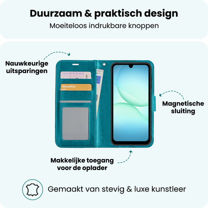 Forterra Samsung A17 Hoesje Bookcase Cover met Kaarthouder - Turquoise