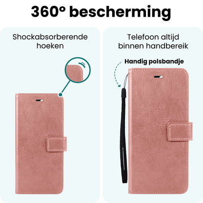 Forterra Samsung A17 Hoesje Bookcase Cover met Kaarthouder - Rosé goud