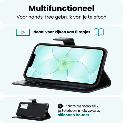 Forterra iPhone 17e Hoesje Bookcase Cover met Kaarthouder - Zwart