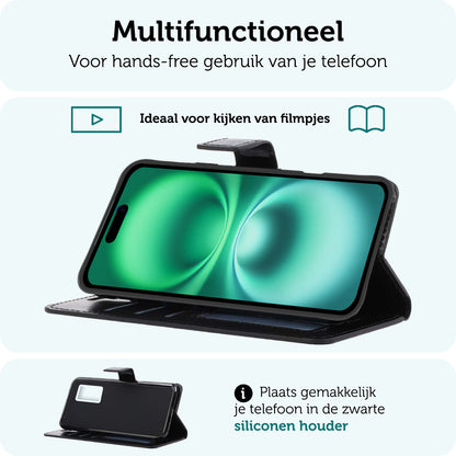 Forterra iPhone 16 Plus Hoesje Bookcase Cover met Kaarthouder - Zwart