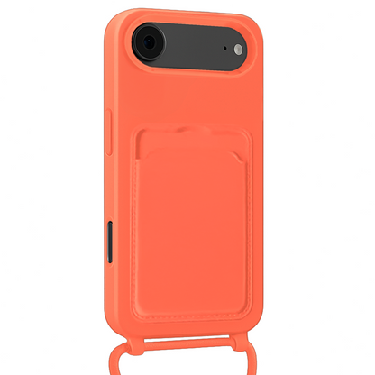 Forterra iPhone Air Hoesje Met Telefoonkoord en Pasjeshouder Siliconen - Papaya