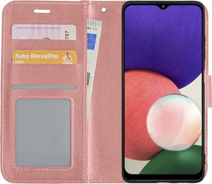 Forterra Samsung A22 5G Hoesje Bookcase Cover met Kaarthouder - Rosé goud