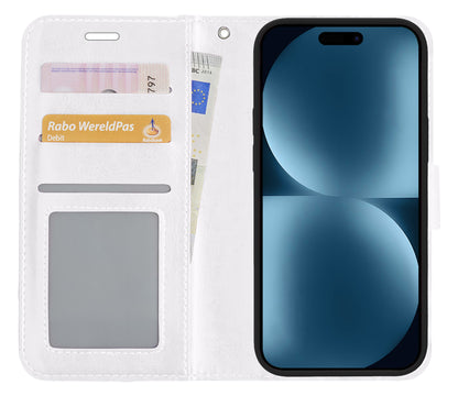 Forterra iPhone 15 Hoesje Bookcase Cover met Kaarthouder - Wit